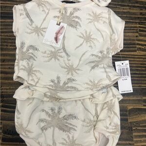 Jessica Simpson Cream and Tan Palm Tree Kids Matching Set